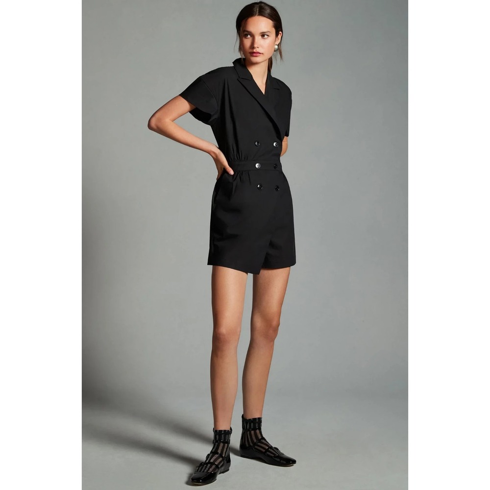 Maeve x Anthropologie Short-Sleeve Blazer Romper In Black Women's Size XXS